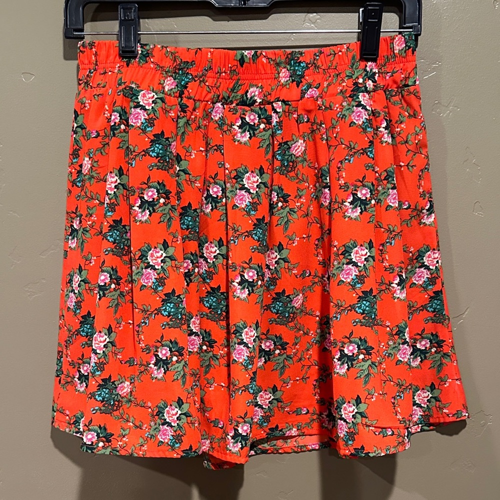 Forever 21 Vibrant Floral Mini Skirt - Orange and Green